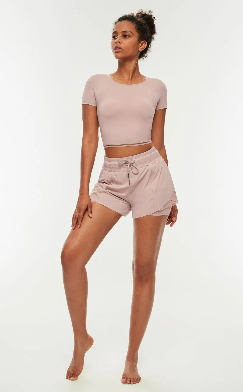 Short Corrida Fitness Feminino Fit Diamond – Fake Two Pieces Quick Dry