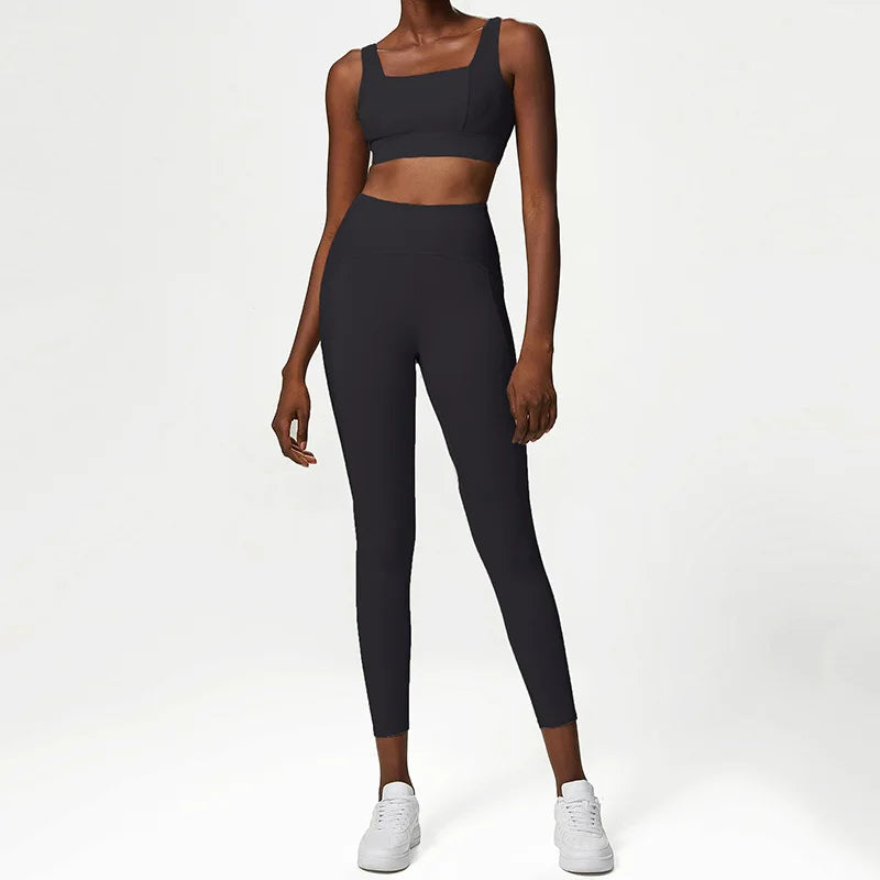 Conjunto Fitness Feminino 2 Peças Fit Diamond – Top + Legging Cintura Alta Slim Fit