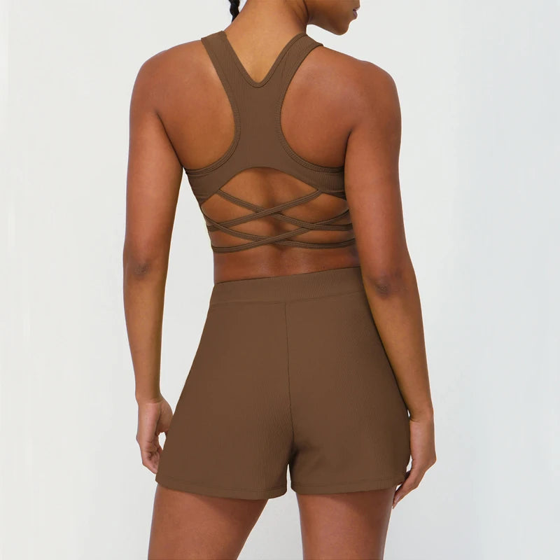 Conjunto Fitness Diamond Active Short 2 Peças Top Cropped e Short Anatômico com Bolsos Funcionais