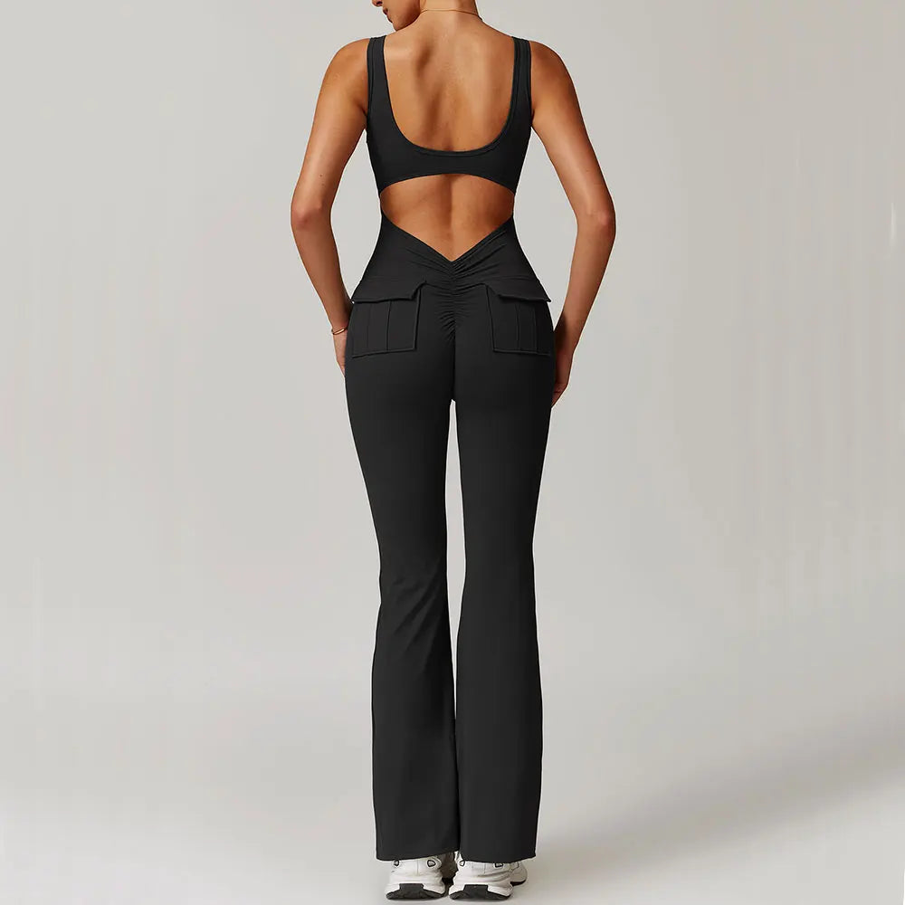 Macacão Fitness Feminino Decote V nas Costas com Bolsos – One Piece | Fit Diamond