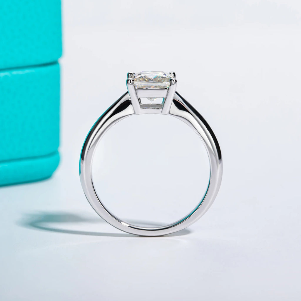 Anel de Noivado Solitário Moissanita Princess Cut 1.2ct D Color em Prata 925