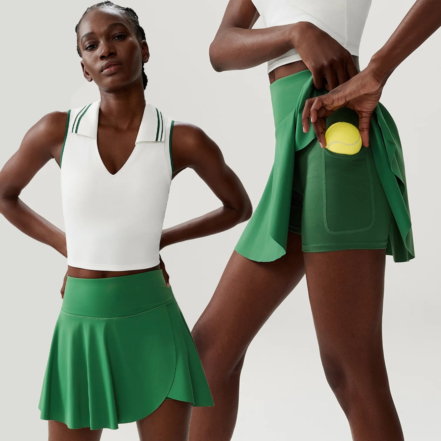 Conjunto Fitness Feminino 2 Peças Fit Diamond – Saia-Short 2 em 1 Summer Tennis