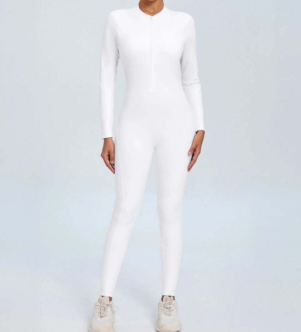 Macacão Fitness Feminino Longo – Manga Comprida, Decote Aberto & Zíper Frontal | One Piece Fit Diamond