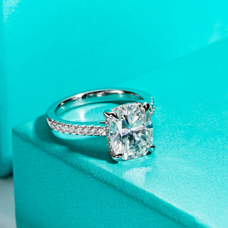 Anel de Noivado Moissanita Cushion Cut 5ct em Prata 925
