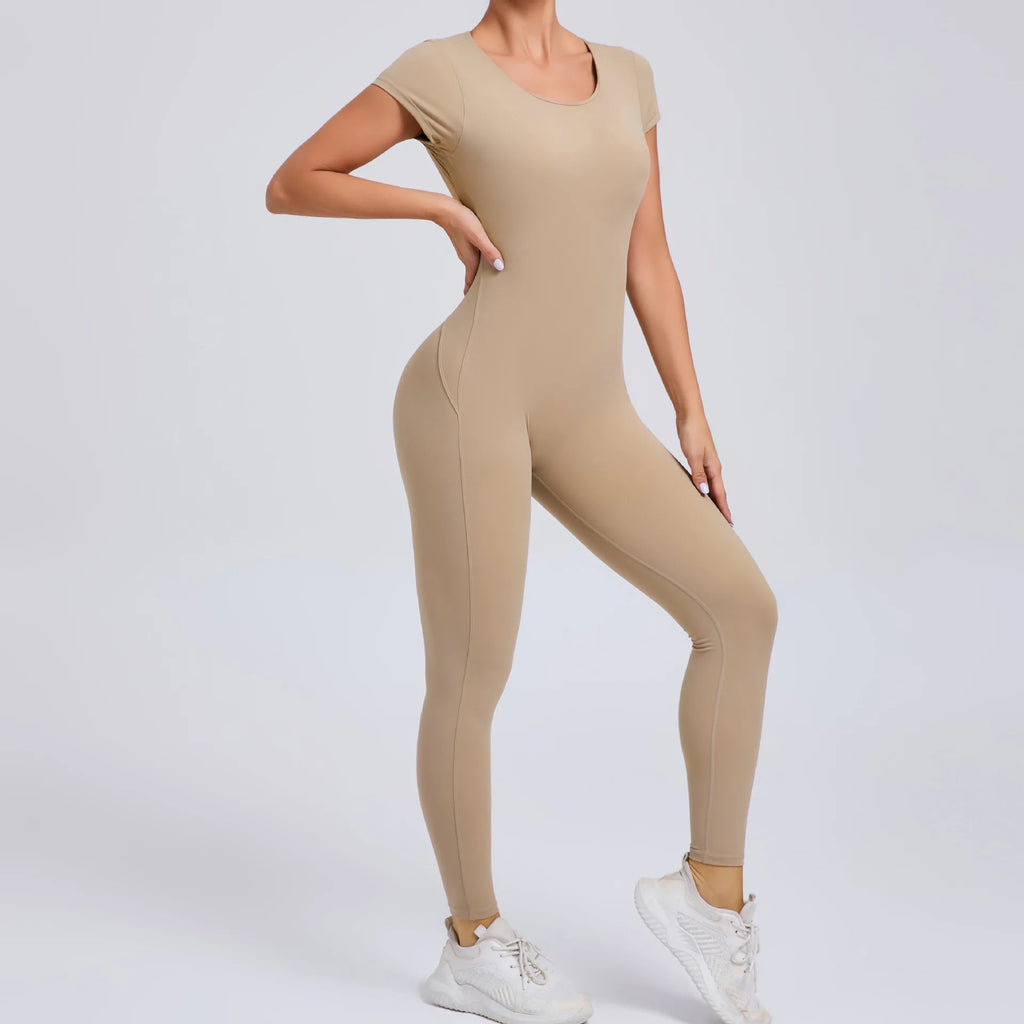 Macacão Fitness Feminino One Piece – Manga Curta, Modelagem Push Up, Yoga & Treino Fit Diamond