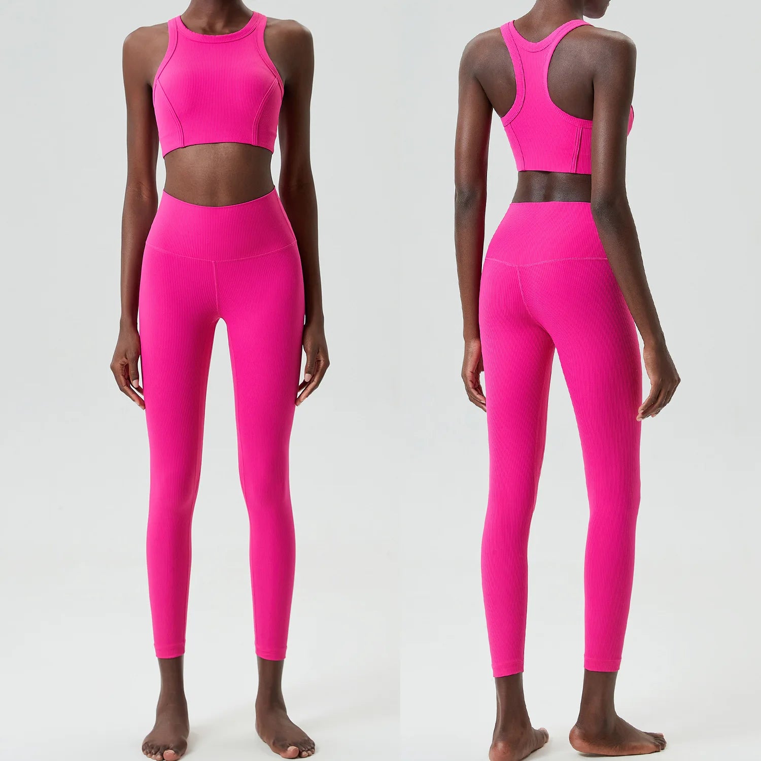 Conjunto Fitness Top e Calça Feminino 2 Peças Fit Diamond – Ribbed Slim Fit Alta Sustentação