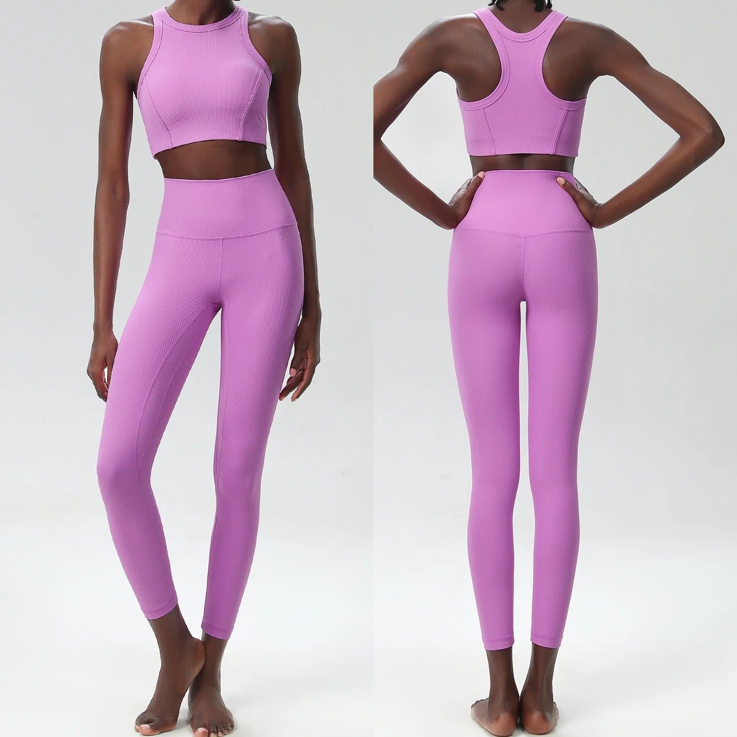 Conjunto Fitness Top e Calça Feminino 2 Peças Fit Diamond – Ribbed Slim Fit Alta Sustentação