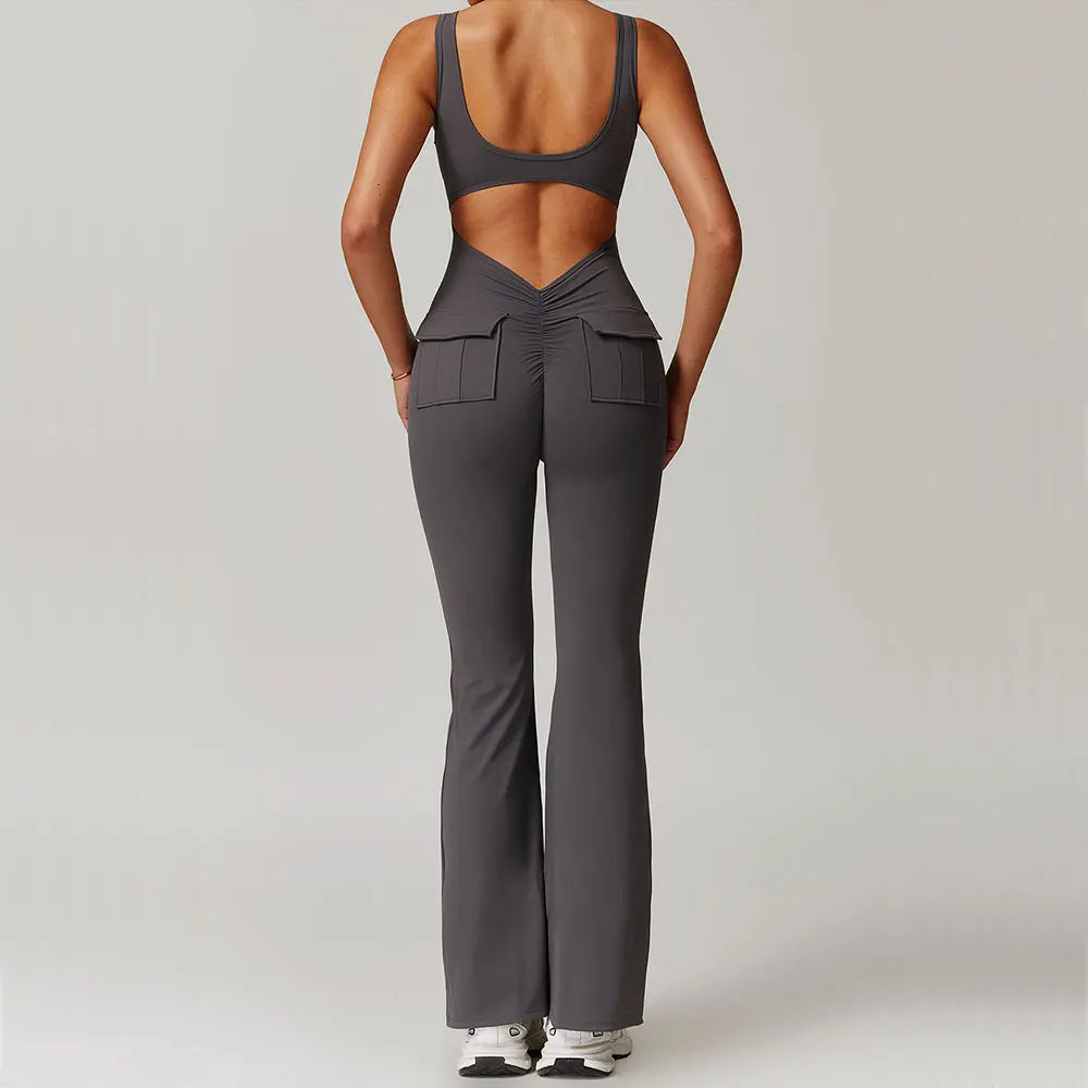 Macacão Fitness Feminino Decote V nas Costas com Bolsos – One Piece | Fit Diamond