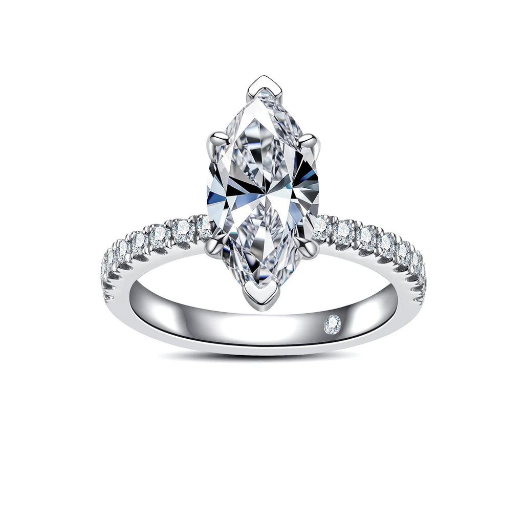 Anel de Noivado com Moissanita Marquise 3ct em Prata 925 – Cor D VVS1, Clássico de Luxo Feminino