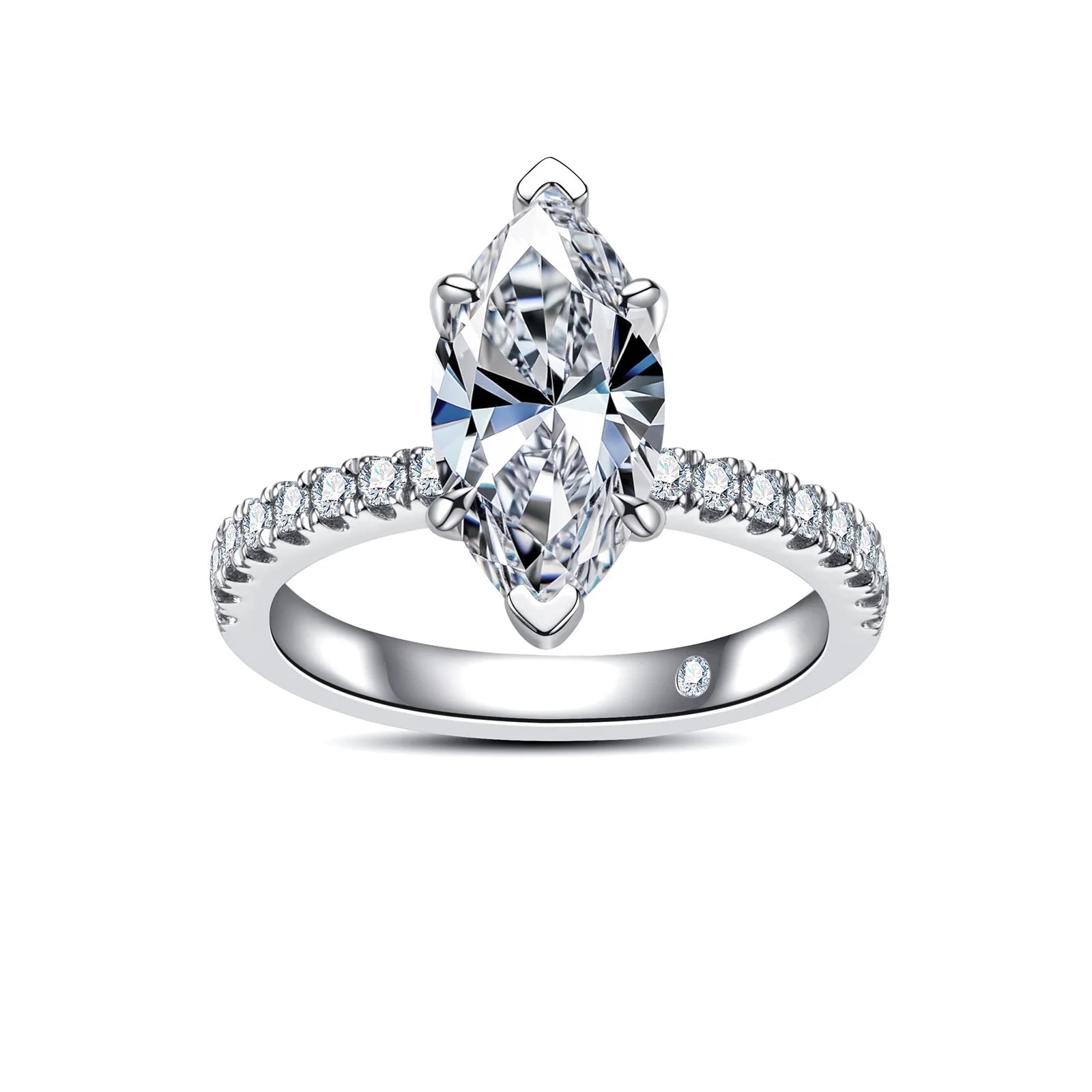 Anel de Noivado com Moissanita Marquise 3ct em Prata 925 – Cor D VVS1, Clássico de Luxo Feminino