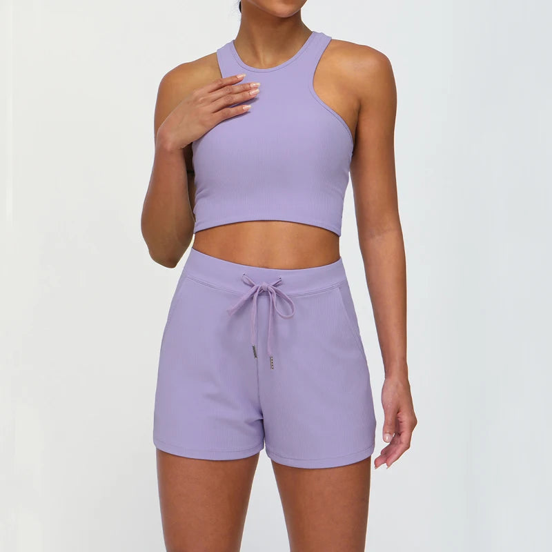 Conjunto Fitness Diamond Active Short 2 Peças Top Cropped e Short Anatômico com Bolsos Funcionais