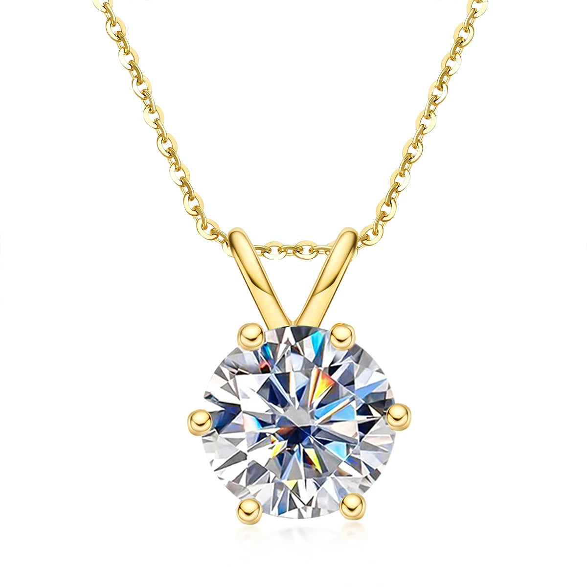 Colar Solitário com Pingente de Moissanita D Color em Prata 925 com Banho de Ouro 18K – 1ct, 3ct ou 5ct