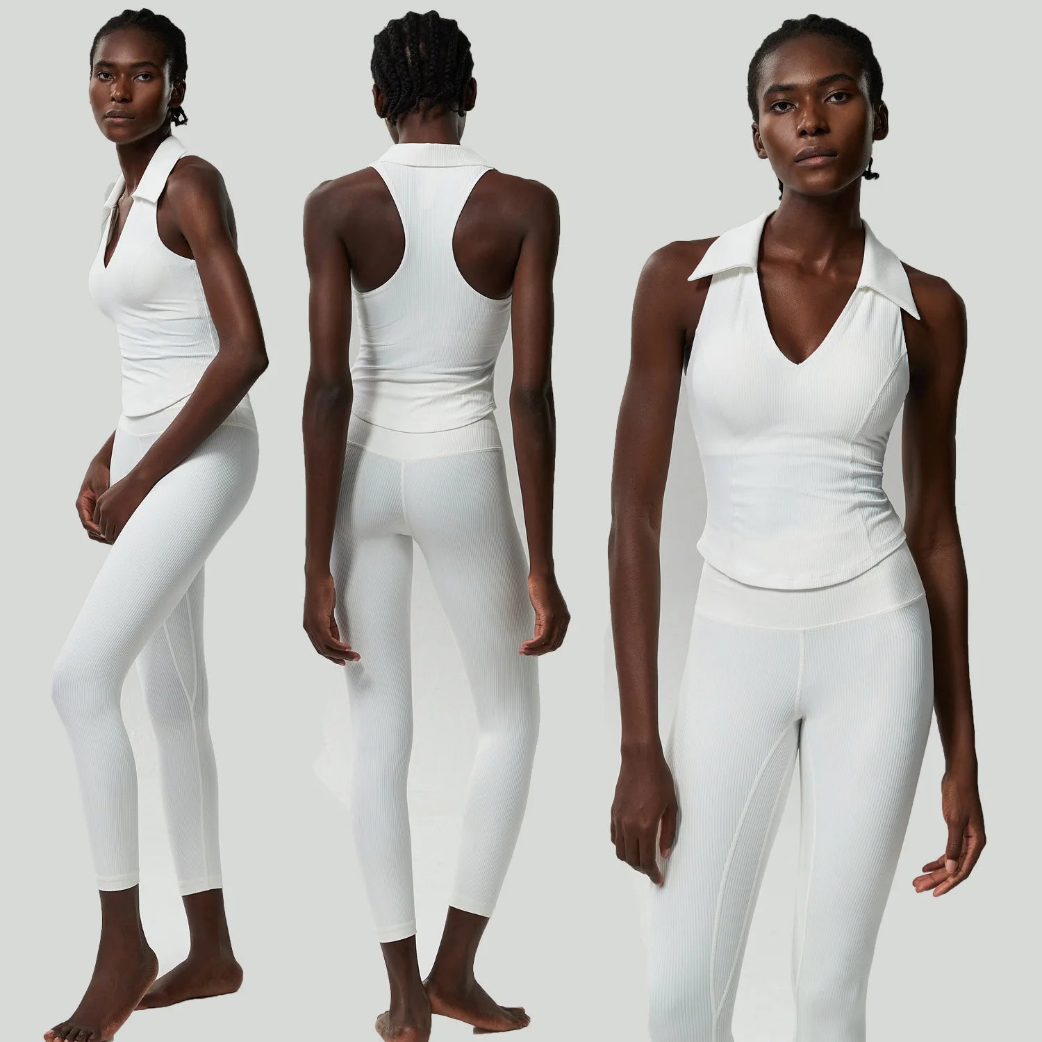 Conjunto Fitness Blusa Polo e Calça  Feminino 2 Peças Fit Diamond – Ribbed Seamless Slim Fit