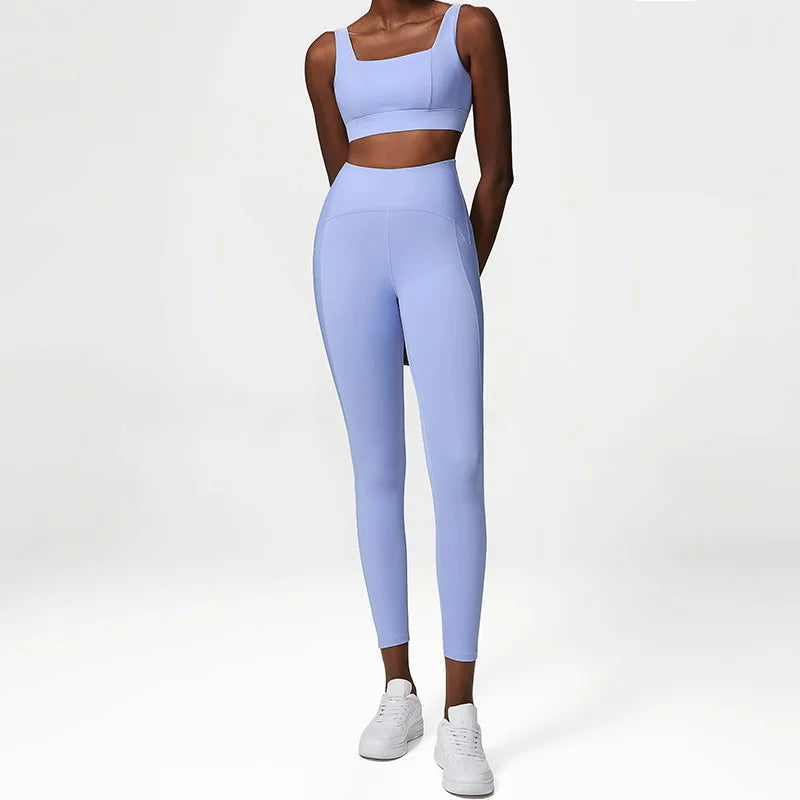 Conjunto Fitness Feminino 2 Peças Fit Diamond – Top + Legging Cintura Alta Slim Fit