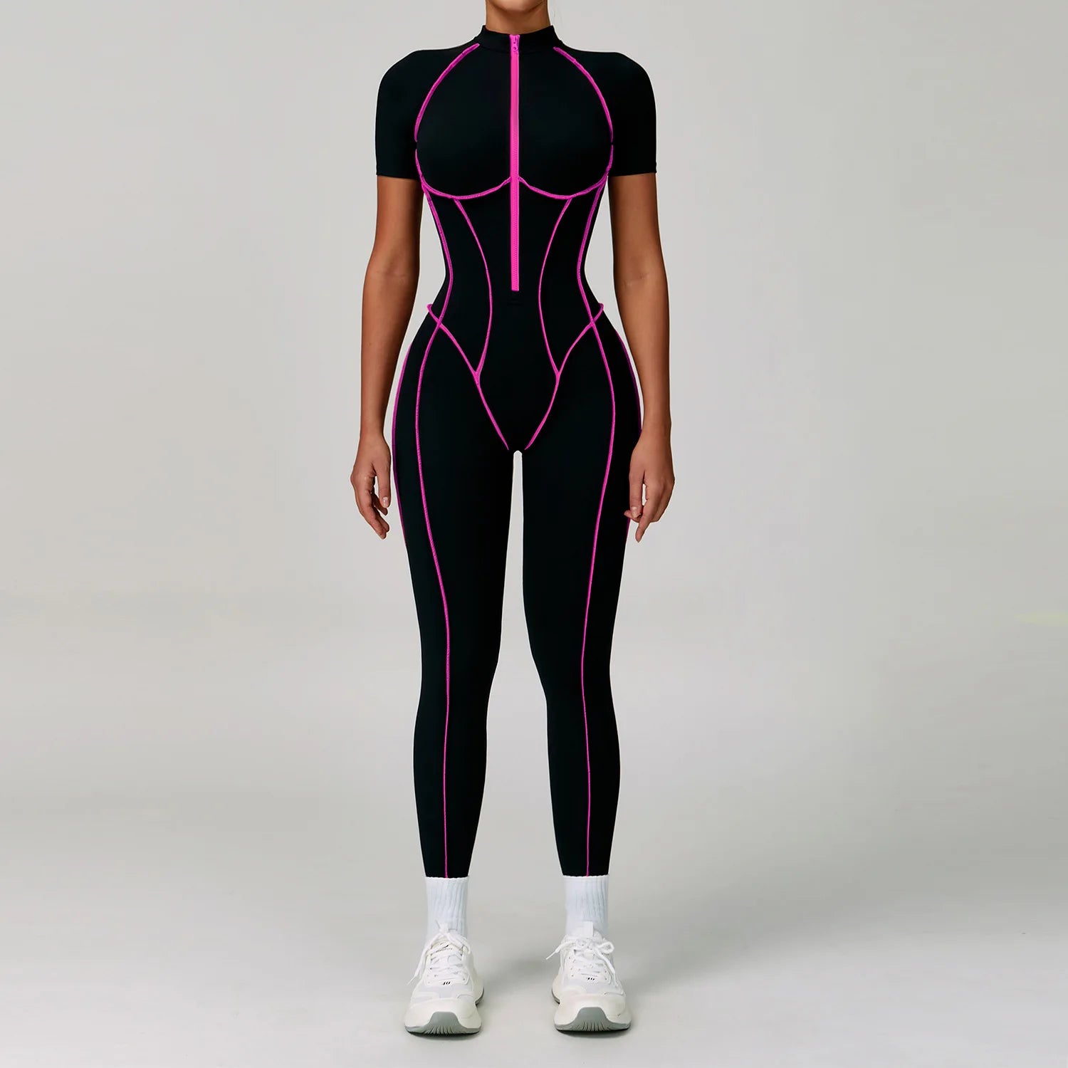 Macacão Fitness Feminino Manga Curta com Zíper – Push Up One Piece | Fit Diamond