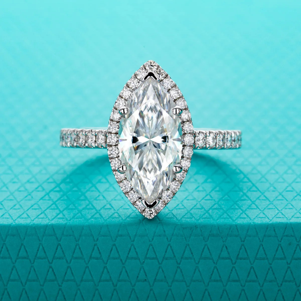 Anel Halo de Noivado com Moissanita Marquise 3ct em Prata 925 – Cor D VVS1, Luxo Feminino