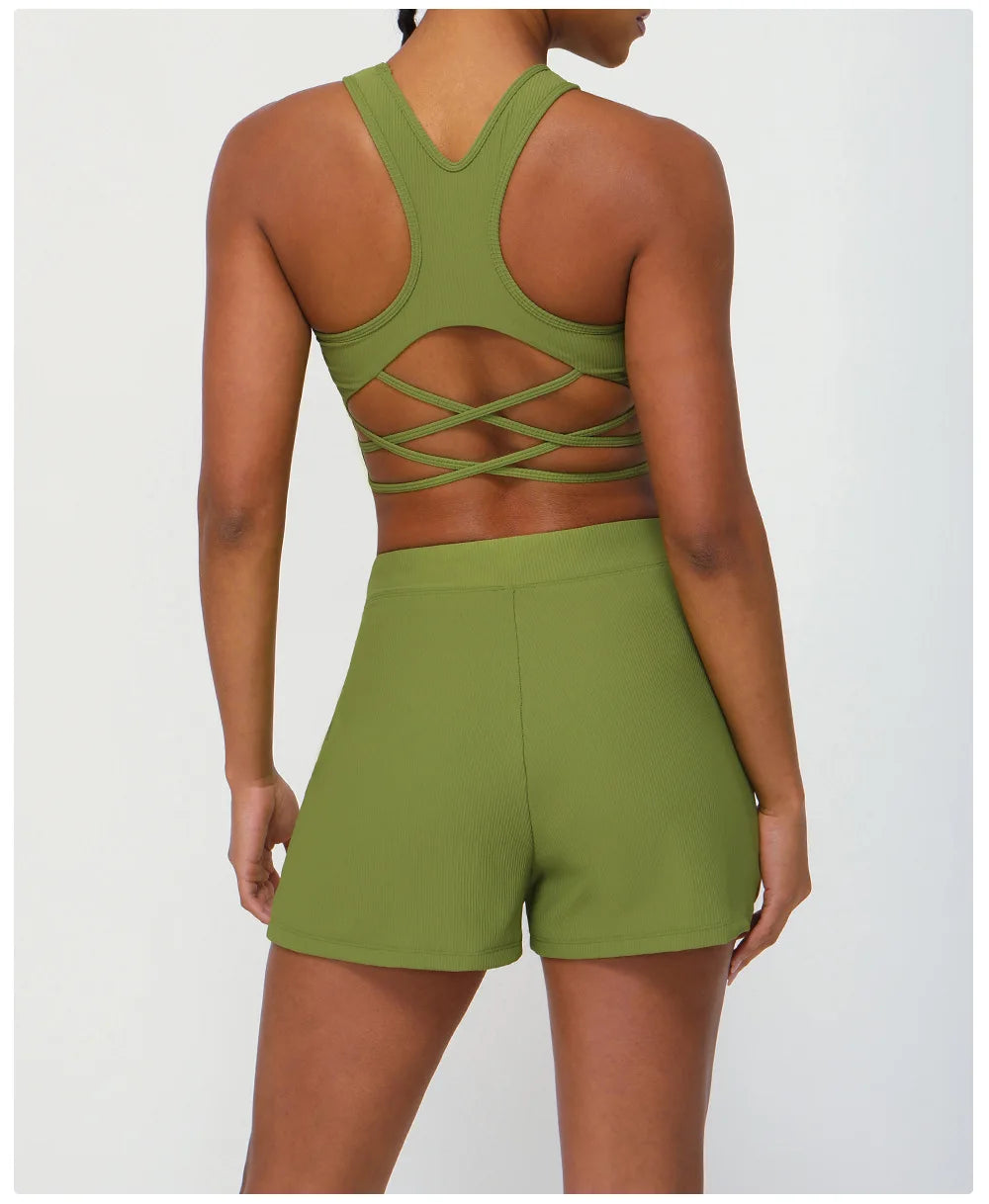 Conjunto Fitness Diamond Active Short 2 Peças Top Cropped e Short Anatômico com Bolsos Funcionais