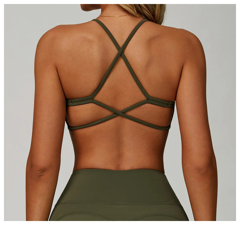 Top Esportivo Feminino Fit Diamond | Cross Shoulder Push Up, Secagem Rápida e Suporte Shockproof