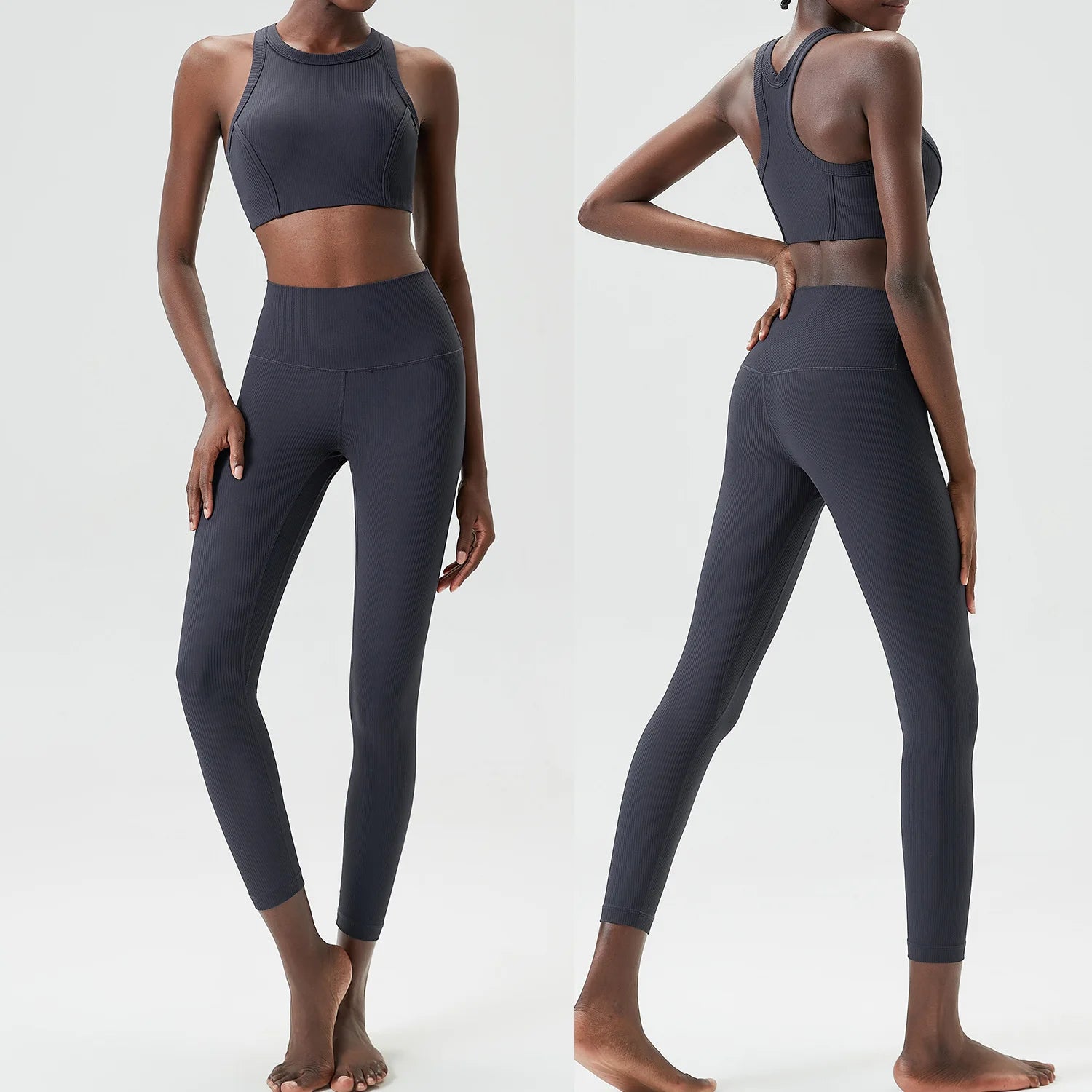 Conjunto Fitness Top e Calça Feminino 2 Peças Fit Diamond – Ribbed Slim Fit Alta Sustentação