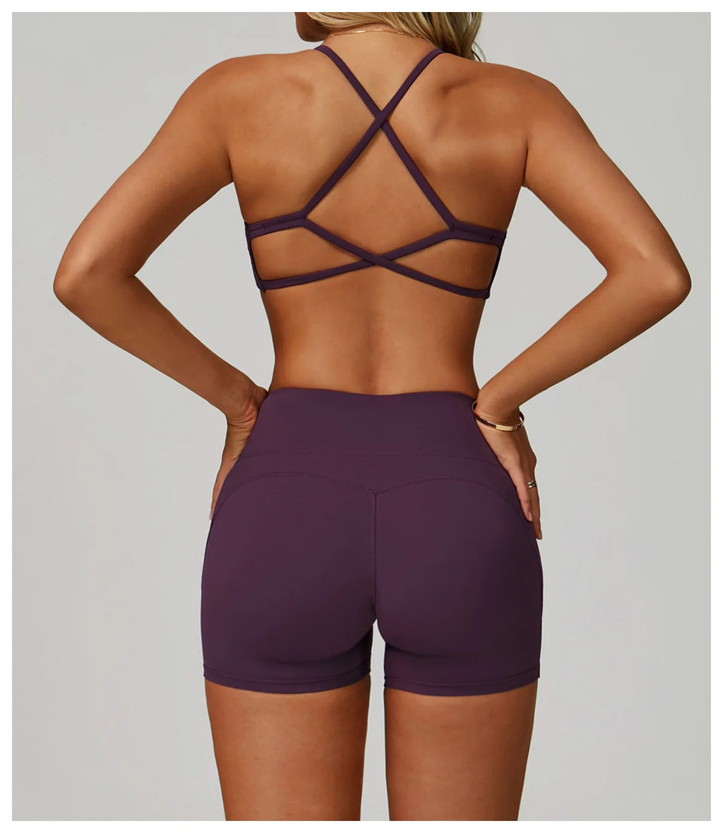 Top Esportivo Feminino Fit Diamond | Cross Shoulder Push Up, Secagem Rápida e Suporte Shockproof