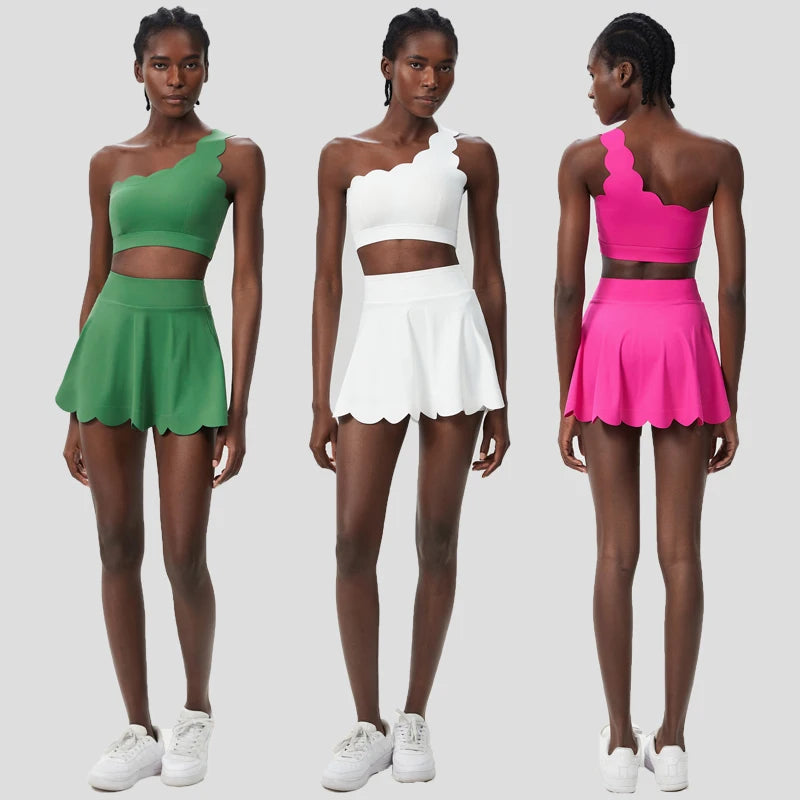 Conjunto Fitness Feminino 2 Peças Fit Diamond – Summer Tennis Saia Shorts + Top