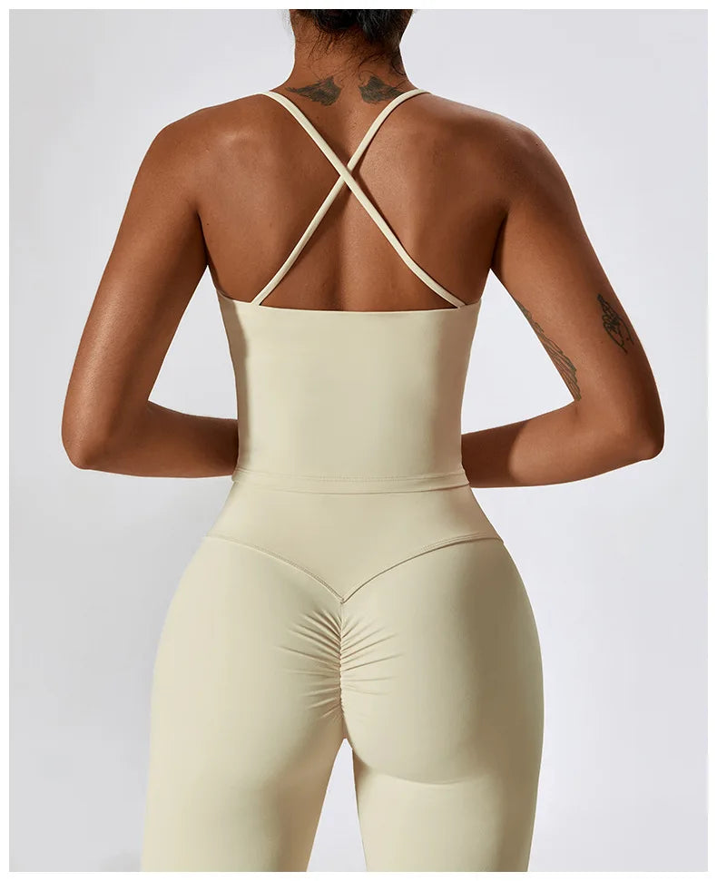 Top Feminino Fit Diamonds Buttery Soft — Bojo Removível, Costas Cruzadas e Toque de Segunda Pele