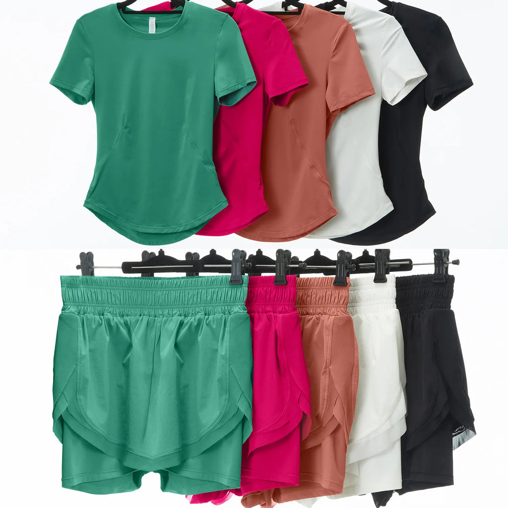 Conjunto Fitness Feminino Short e Blusa Fit Diamond – Summer Slim Fit Manga Curta
