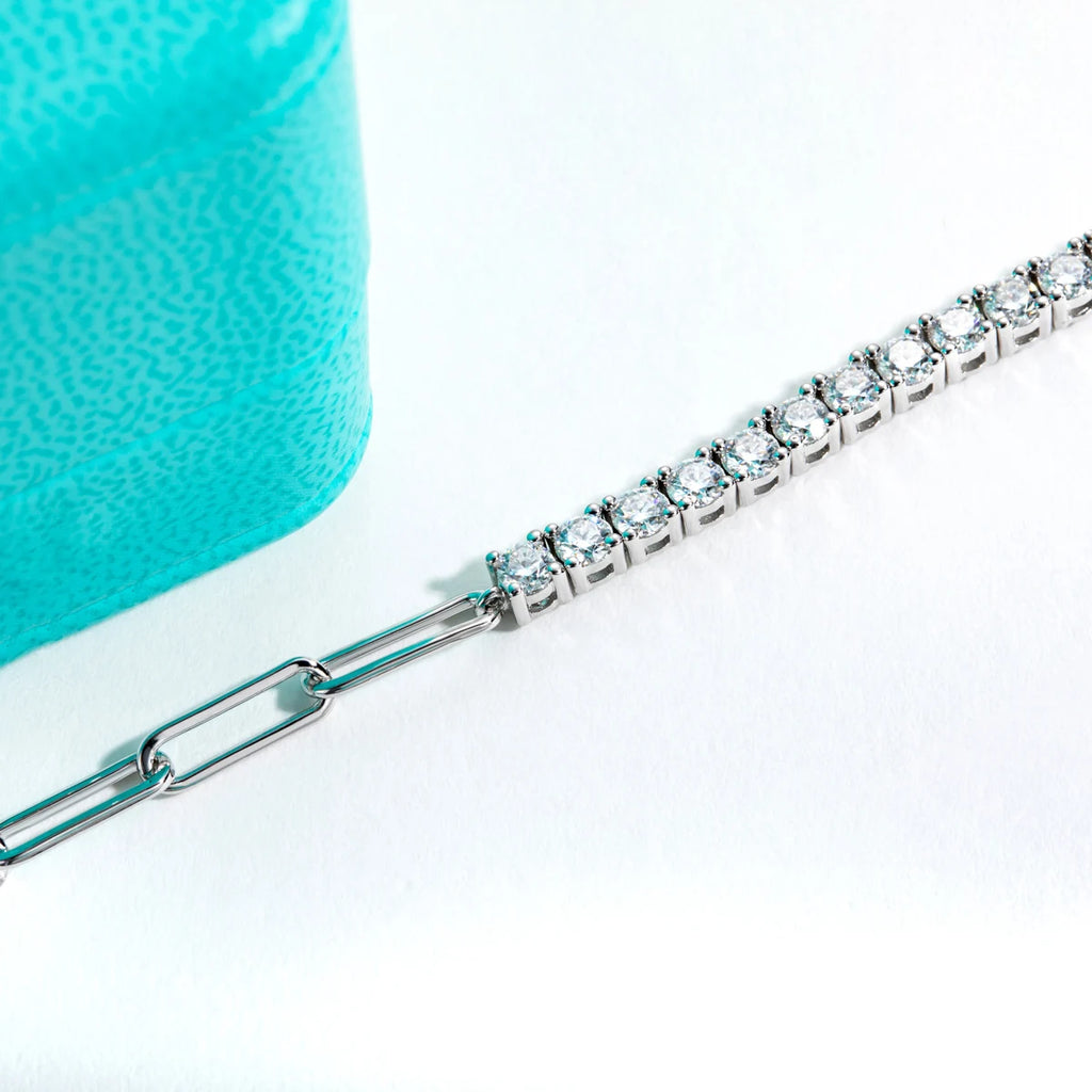 Pulseira Riviera Tennis de Moissanitas 3mm D Color em Prata 925 com Banho de Ouro 18K – Ajustável