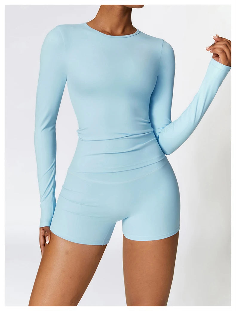 Conjunto Fitness Feminino Fit Diamonds 2 Peças — Top Manga Longa + Legging Buttery Soft de Secagem Rápida