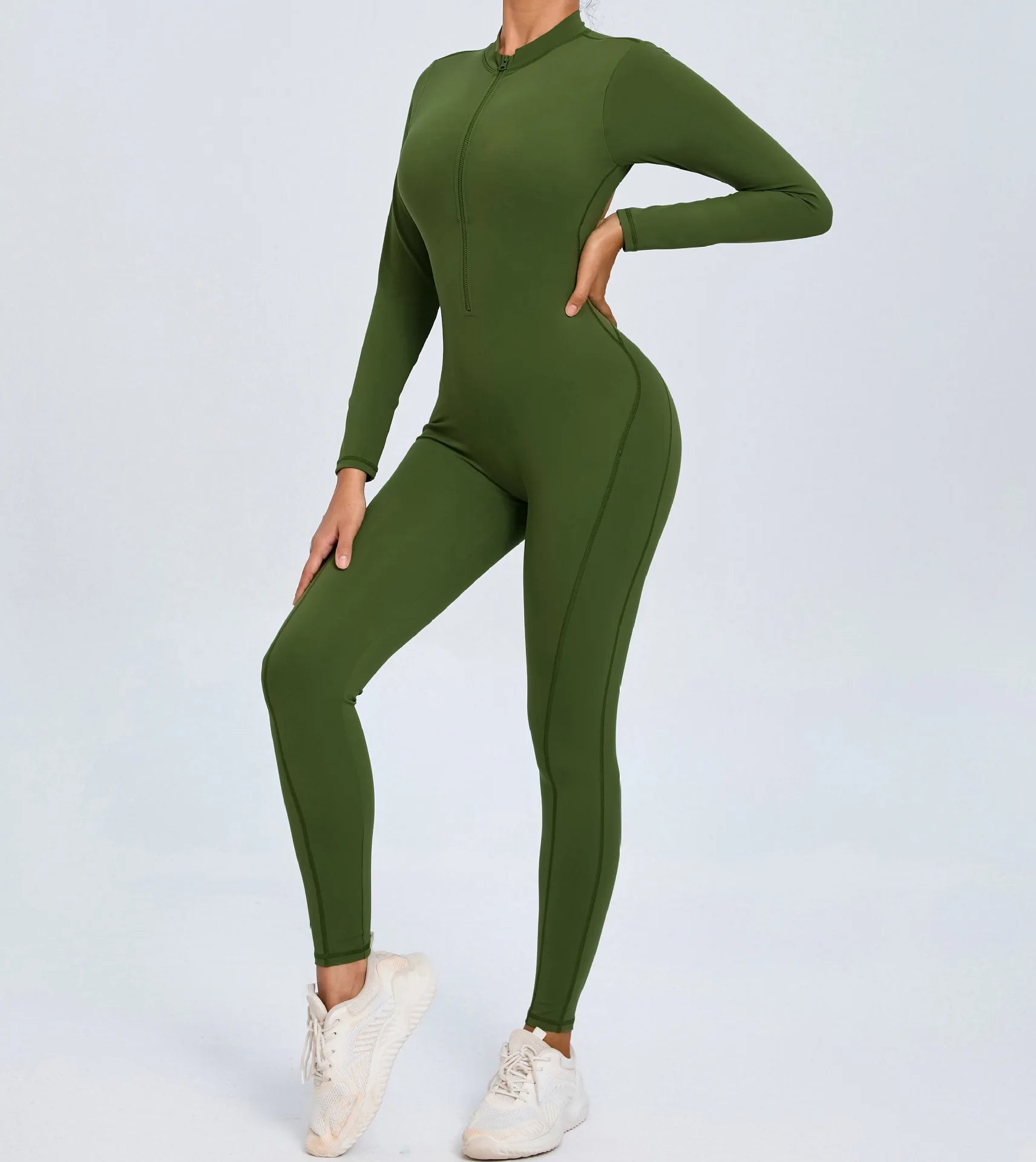 Macacão Fitness Feminino Longo – Manga Comprida, Decote Aberto & Zíper Frontal | One Piece Fit Diamond