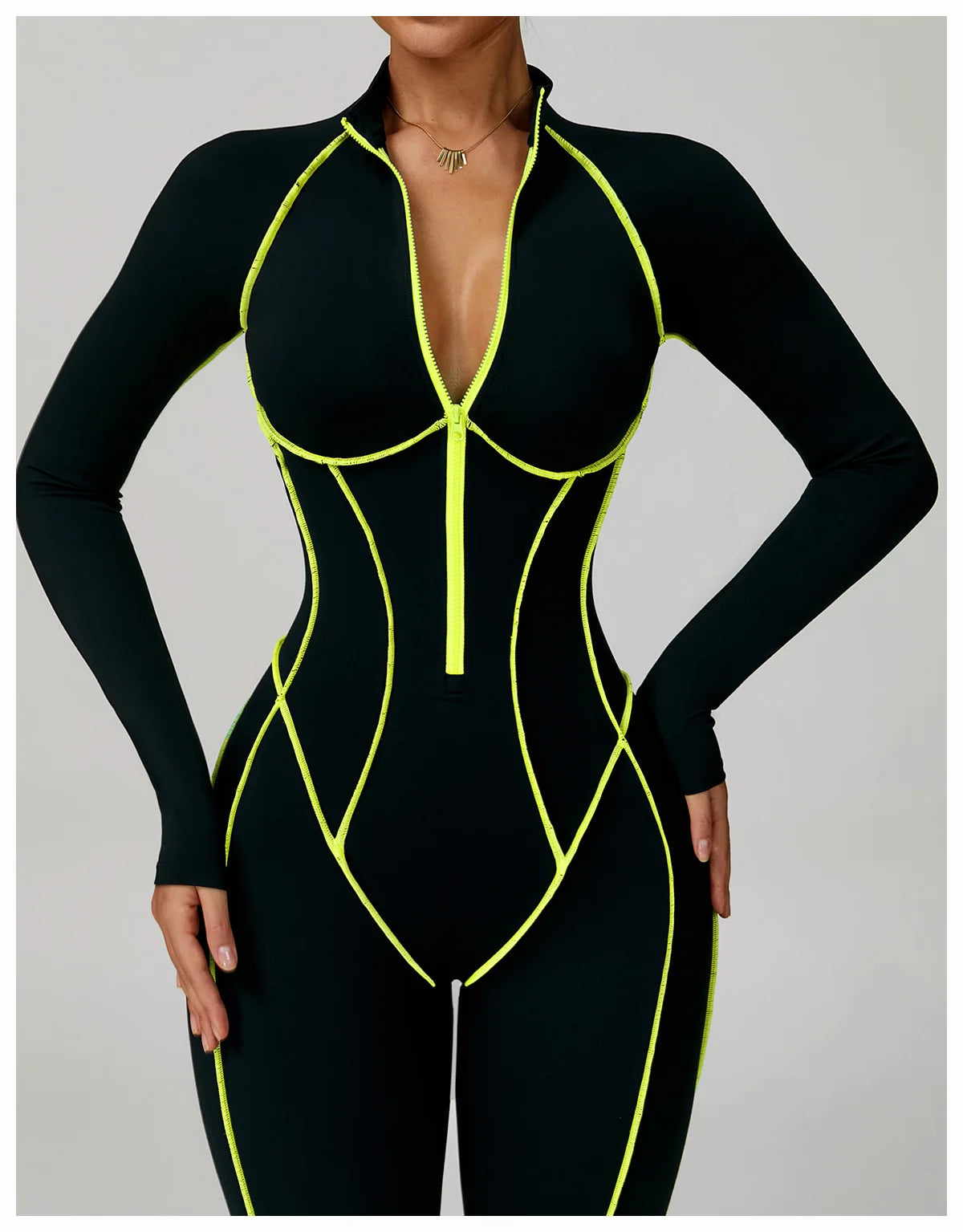 Macacão Fitness Feminino Curto com Manga Longa e Zíper – One Piece | Fit Diamond