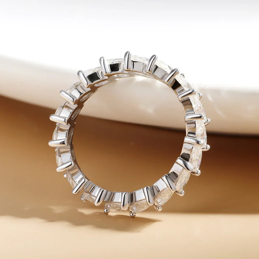 Anel Inteiro de Navetes Eternity Moissanita 3x6mm Marquise em Prata 925 com Certificação GRA