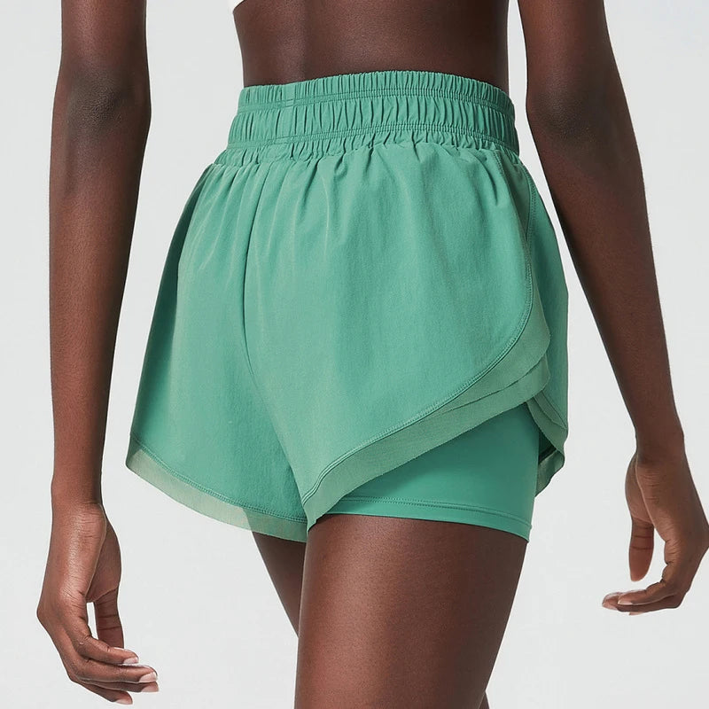 Shorts Feminino Fit Diamonds Summer 2 em 1 — Cintura Alta, Forro Interno Compressivo e Secagem Rápida