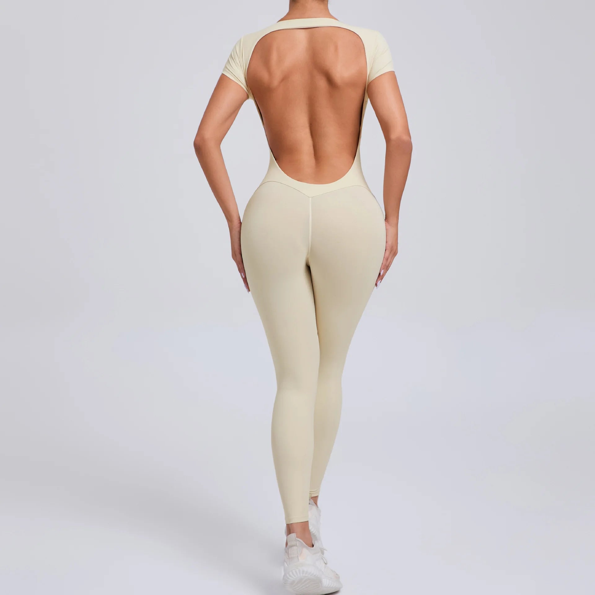 Macacão Fitness Feminino One Piece – Manga Curta, Modelagem Push Up, Yoga & Treino Fit Diamond