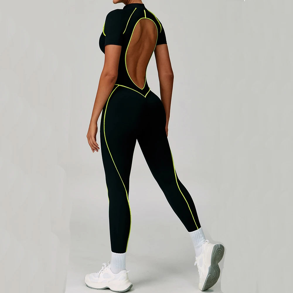 Macacão Fitness Feminino Manga Curta com Zíper – Push Up One Piece | Fit Diamond