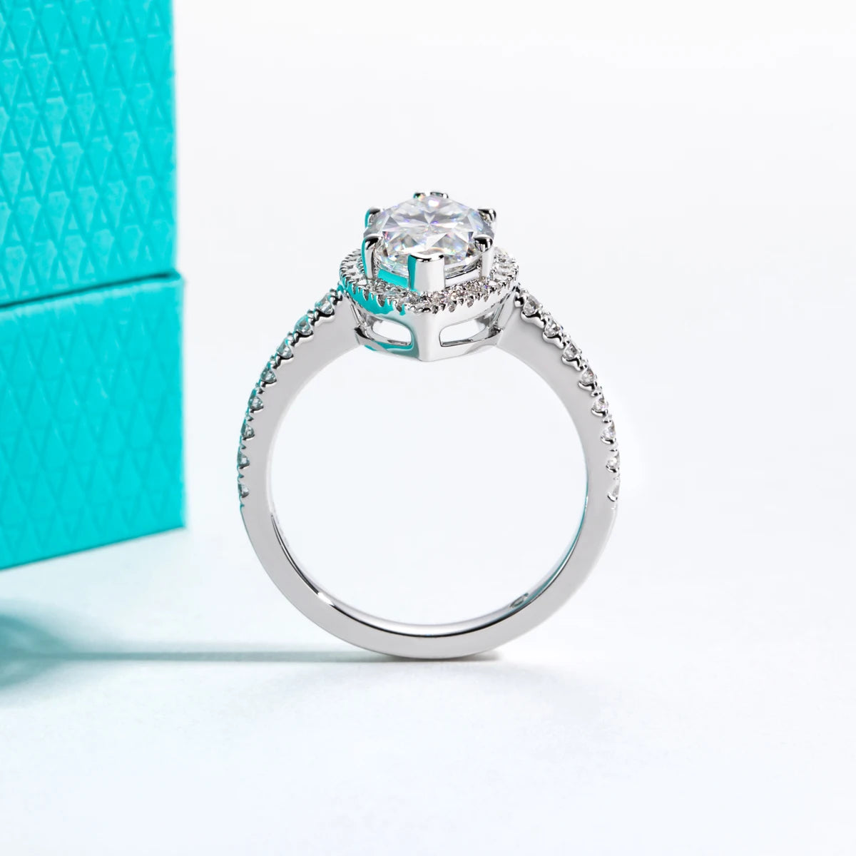 Anel Halo de Noivado com Moissanita Marquise 3ct em Prata 925 – Cor D VVS1, Luxo Feminino