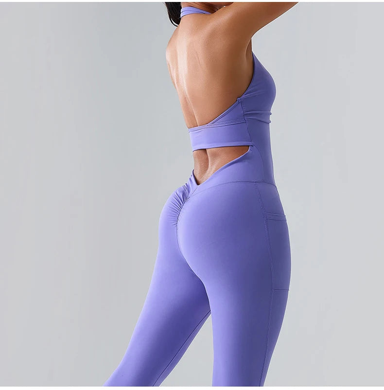Macacão Fitness Feminino Sem Manga com Bolsos – Push Up One Piece | Fit Diamond