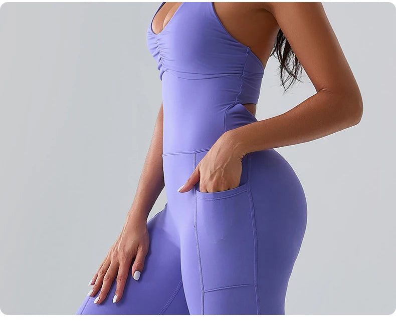 Macacão Fitness Feminino Sem Manga com Bolsos – Push Up One Piece | Fit Diamond