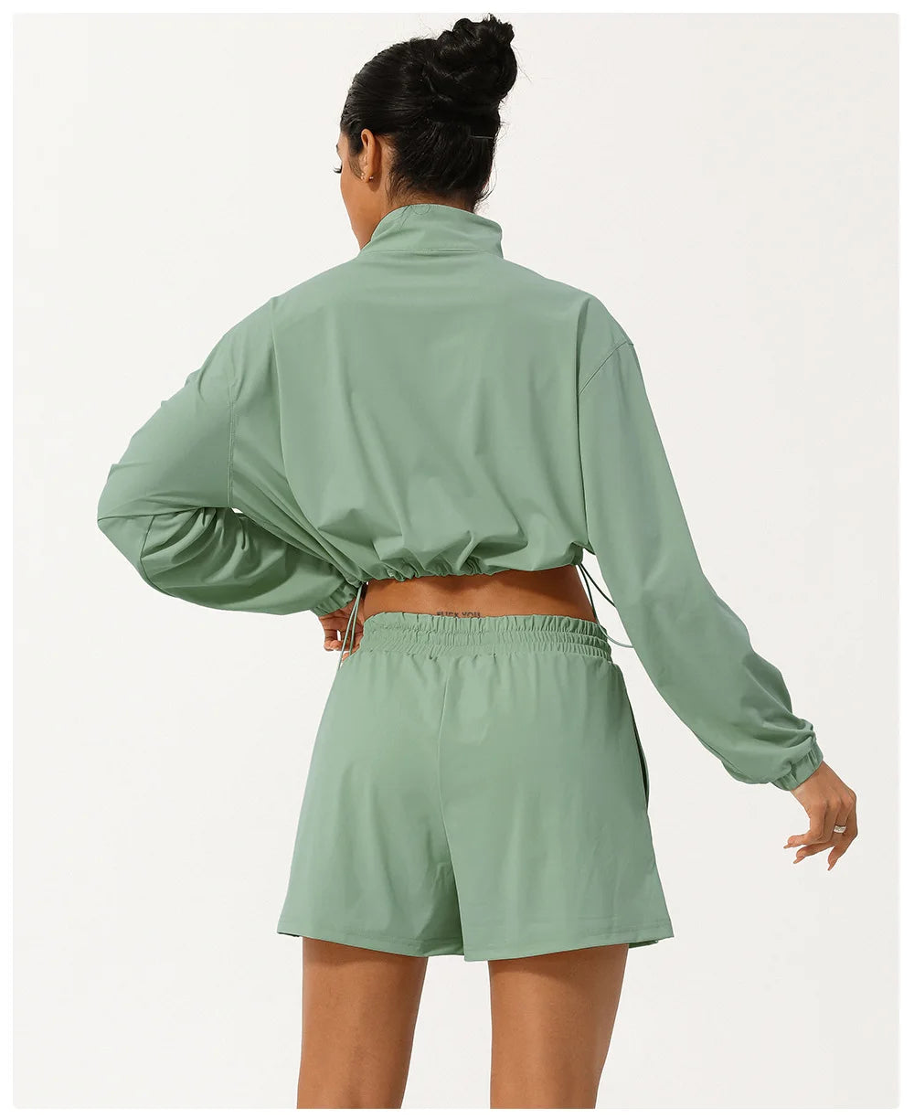 Conjunto Fitness Feminino Fit Diamonds Outdoor — Top Manga Longa + Legging com Bolsos e Secagem Rápida