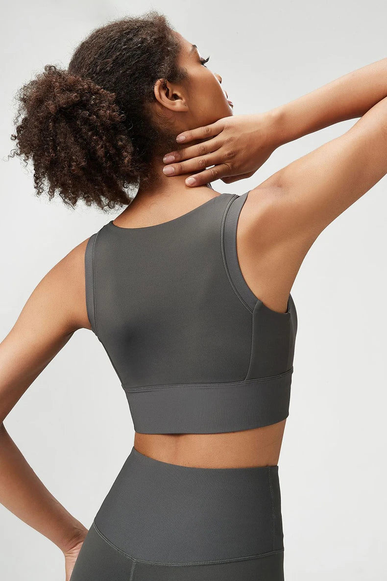 Top Fit Diamond Round Neck Crop Bra Conforto, Praticidade e Estilo Minimalista