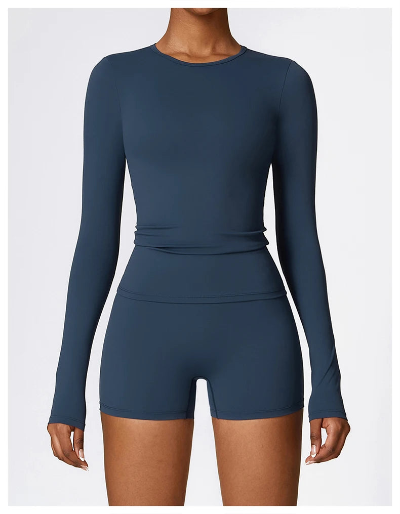 Conjunto Fitness Feminino Fit Diamonds 2 Peças — Top Manga Longa + Legging Buttery Soft de Secagem Rápida