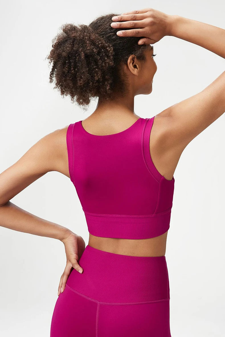 Top Fit Diamond Round Neck Crop Bra Conforto, Praticidade e Estilo Minimalista