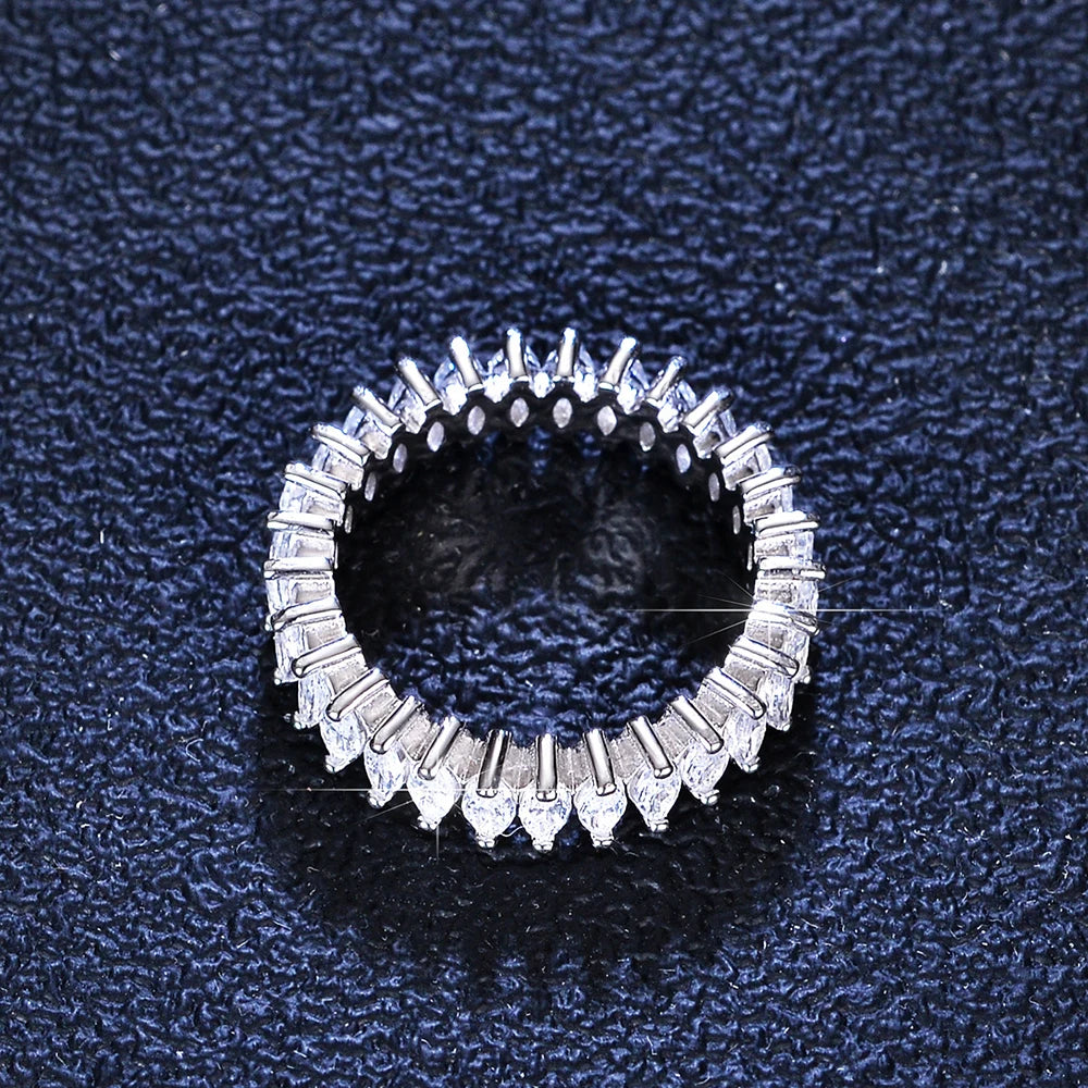 Anel Navetes Eternity Moissanita Marquise 2x4mm ou 3x6mm em Prata 925 com Certificação GRA