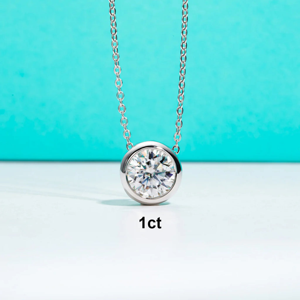 Conjunto Moissanita D Color – Brincos de Botão e Colar com Pingente em Prata 925 Banhada a Ouro 18K