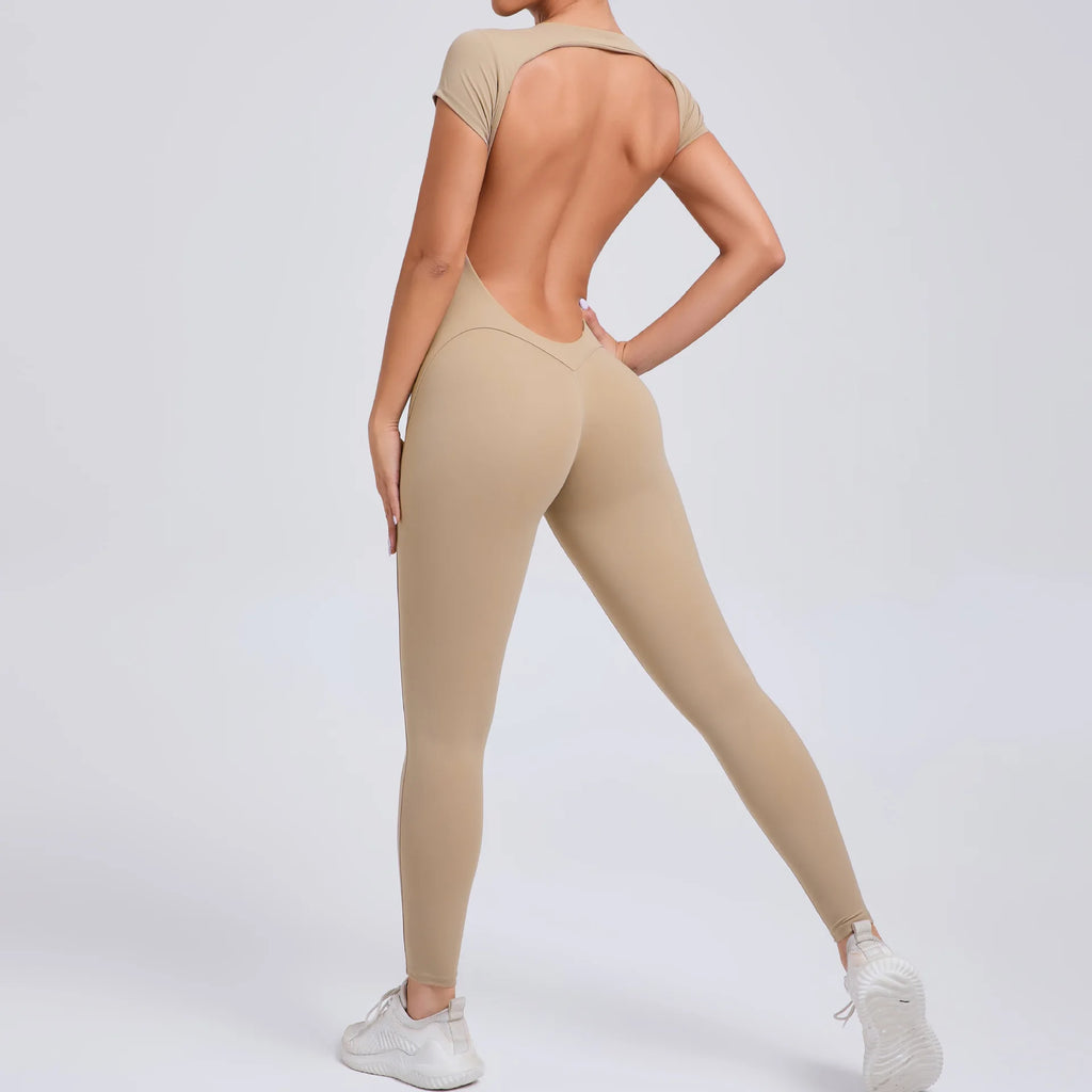 Macacão Fitness Feminino One Piece – Manga Curta, Modelagem Push Up, Yoga & Treino Fit Diamond