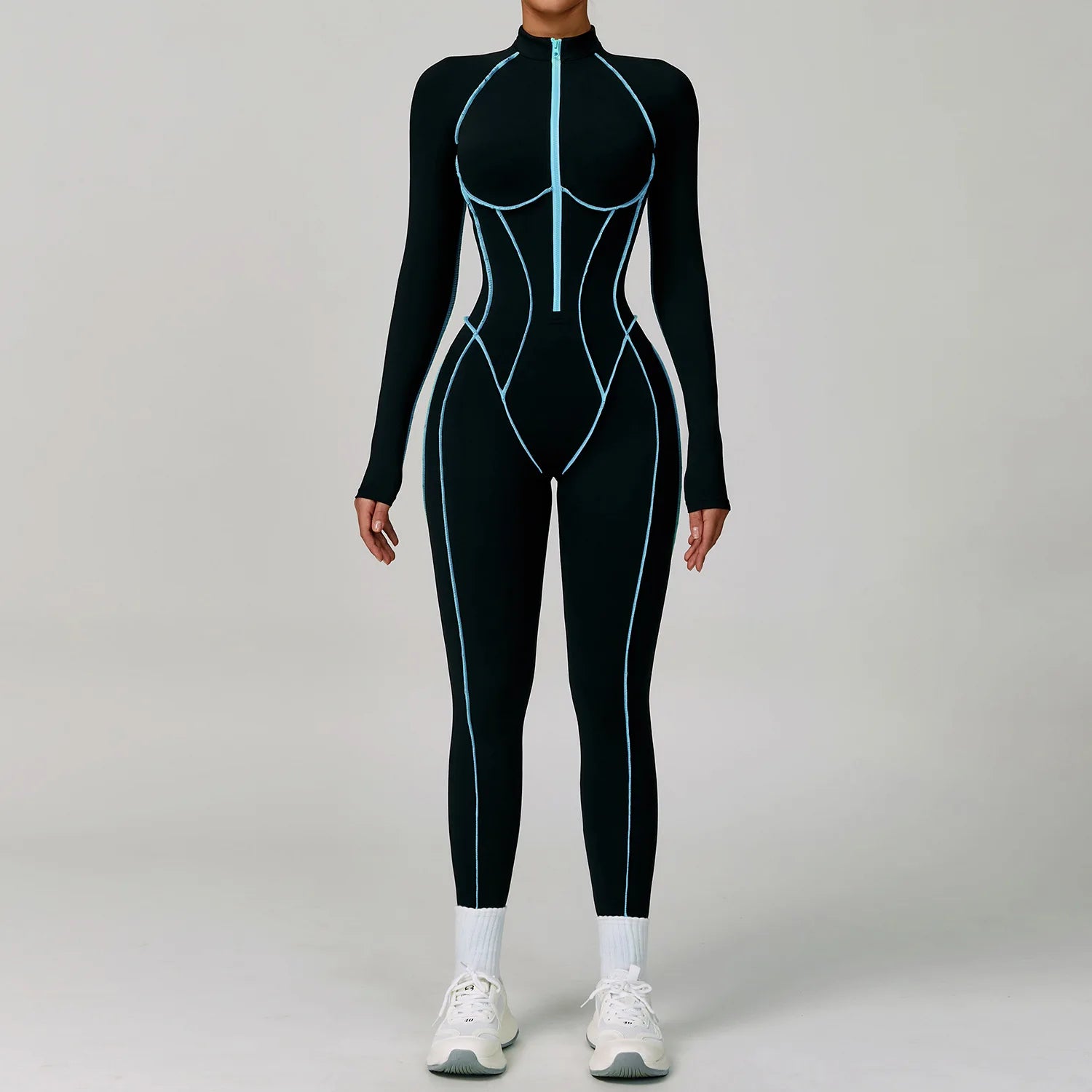 Macacão Fitness Feminino Curto com Manga Longa e Zíper – One Piece | Fit Diamond