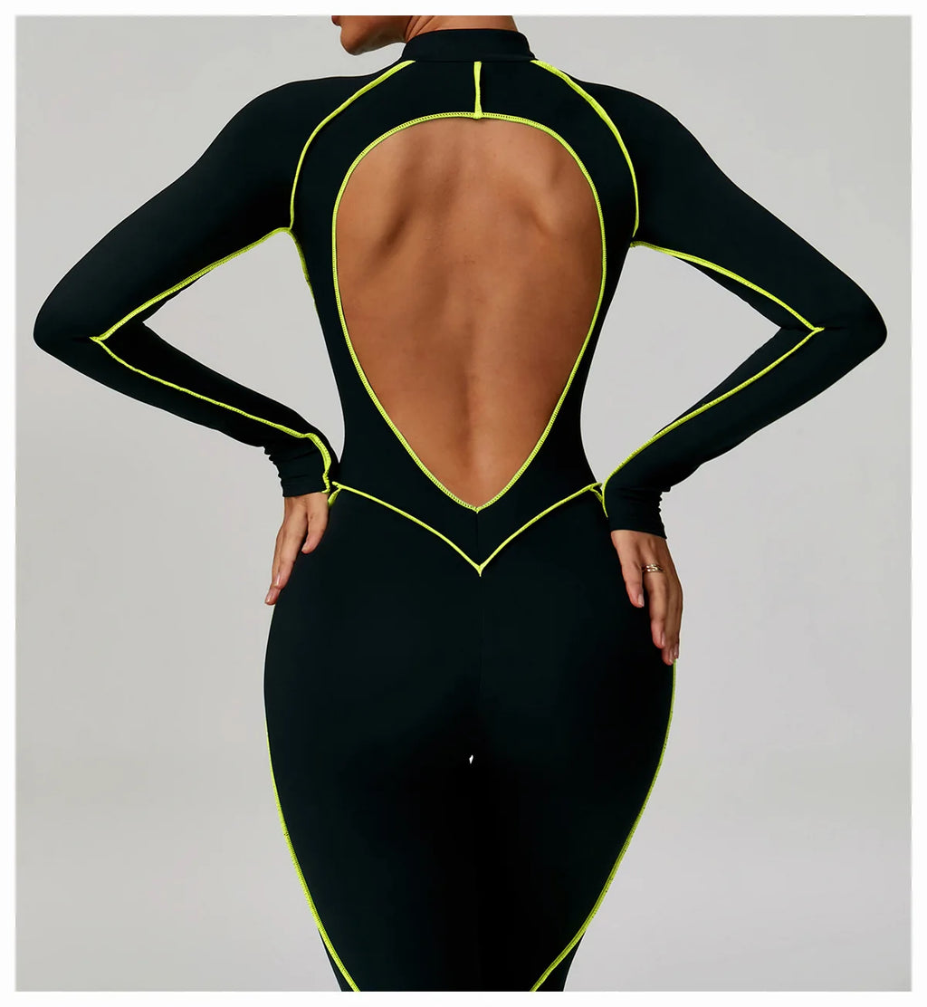Macacão Fitness Feminino Curto com Manga Longa e Zíper – One Piece | Fit Diamond