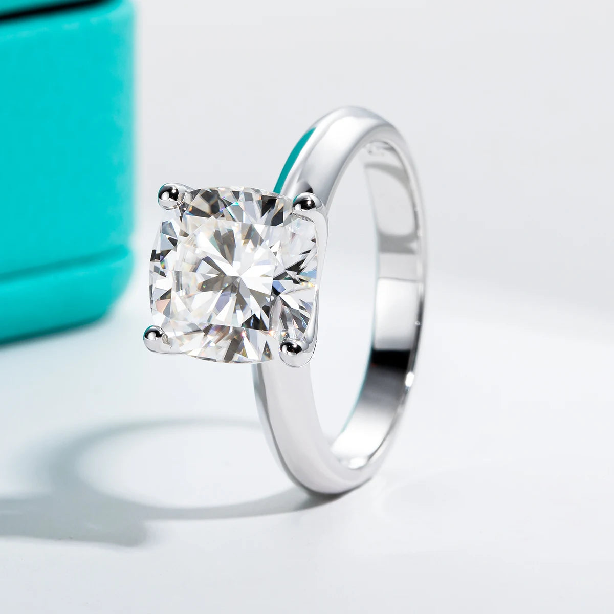 Anel de Noivado Moissanita Cushion Cut 3.5ct em Prata 925
