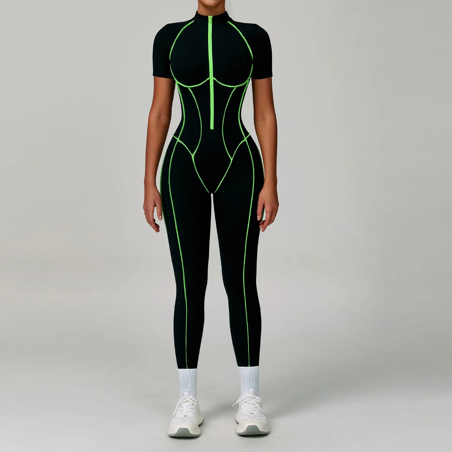 Macacão Fitness Feminino Manga Curta com Zíper – Push Up One Piece | Fit Diamond