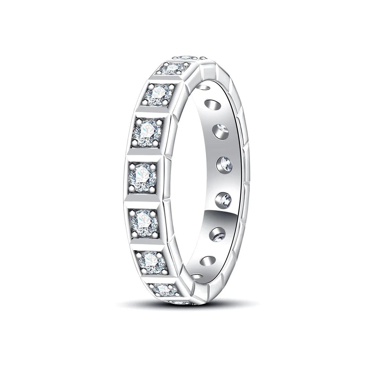 Anel Eternity de Moissanita 2.2mm D Color VVS1 em Prata 925 com Banho de Ouro 18K